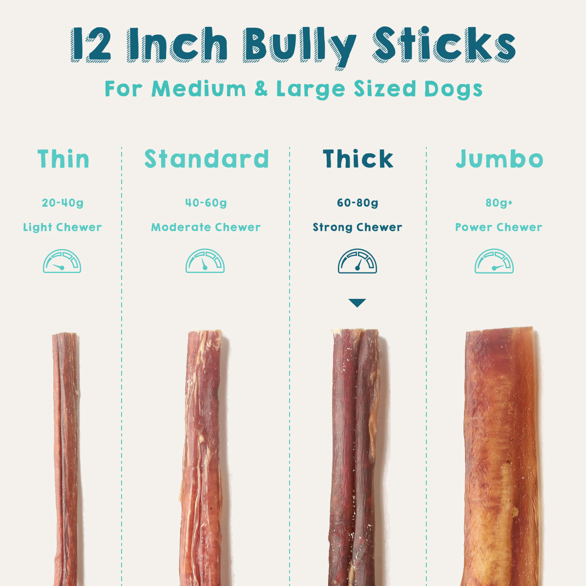 12 Inch Bully Sticks - Thick - Odor-Free